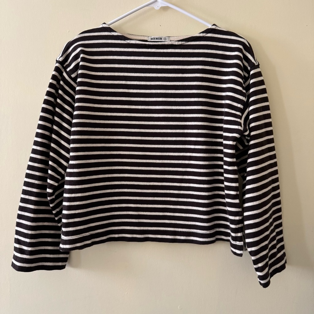 Buck Mason Mariner Jersey Breton Tee in Brown/Natural Stripe 🤎